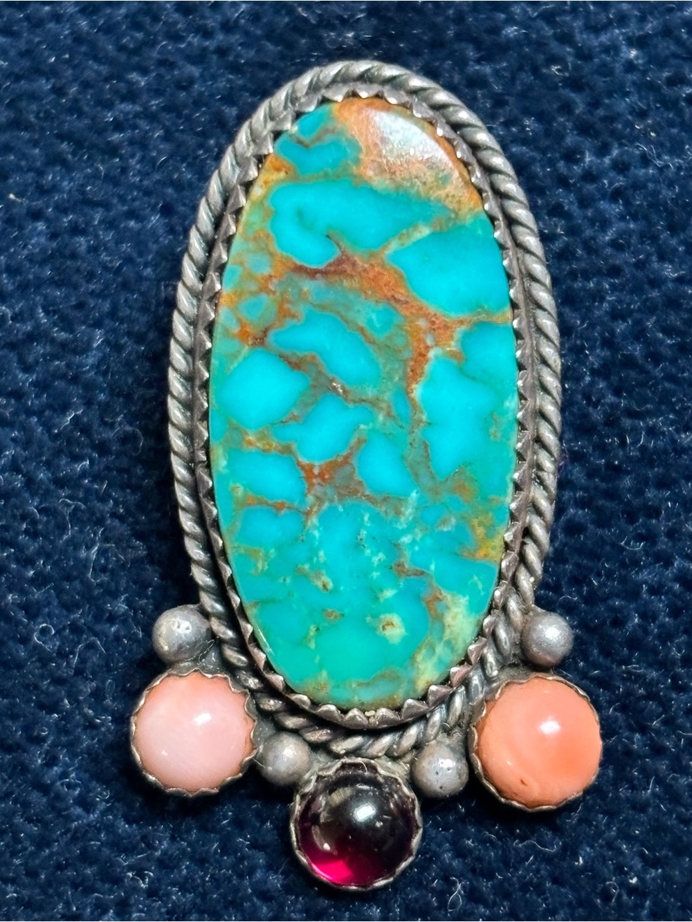 ✨Vintage Old Pawn Royston Turquoise, Garnet and Coral Earrings✨ - Picture 3 of 5